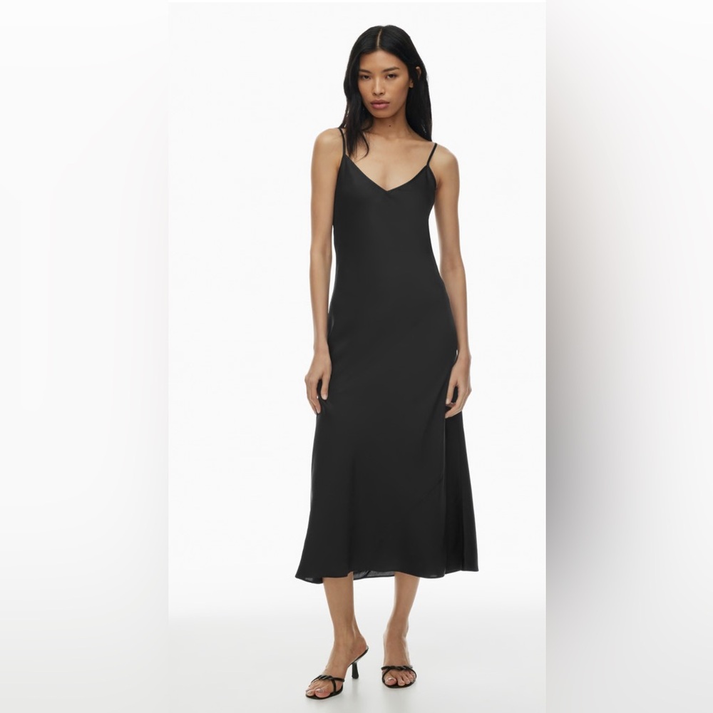 Aritzia Wilfred Satin Cami Slip Maxi Satin Black Dress New with Tags Sz Xl 12